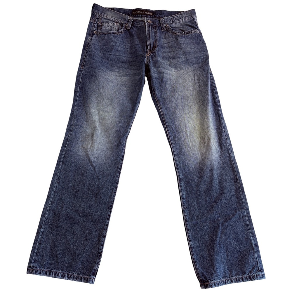 Express Blake Jeans Mens 35x31‎ Blue Denim Stretch Loose Fit Straight Leg Casual